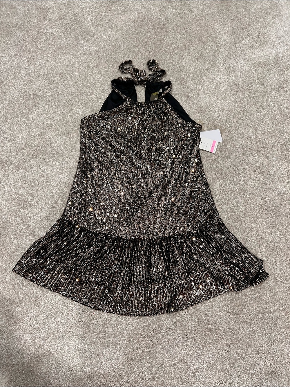 Taylor Black Sequin Halter Mini Dress